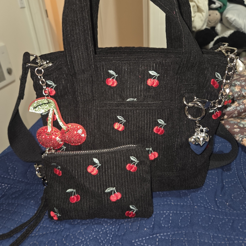 Madden Girl Black Cherry Embroidered Tote Set